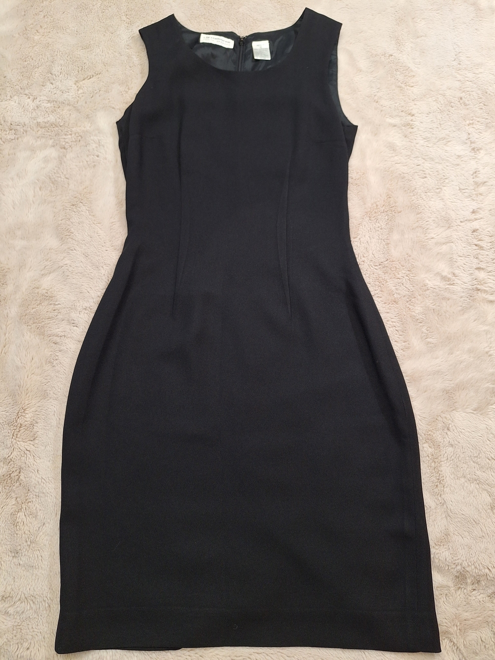 Liz Claiborne Black Sheath Dress 6P Petite Sleeveless Round Neck Knee Zip